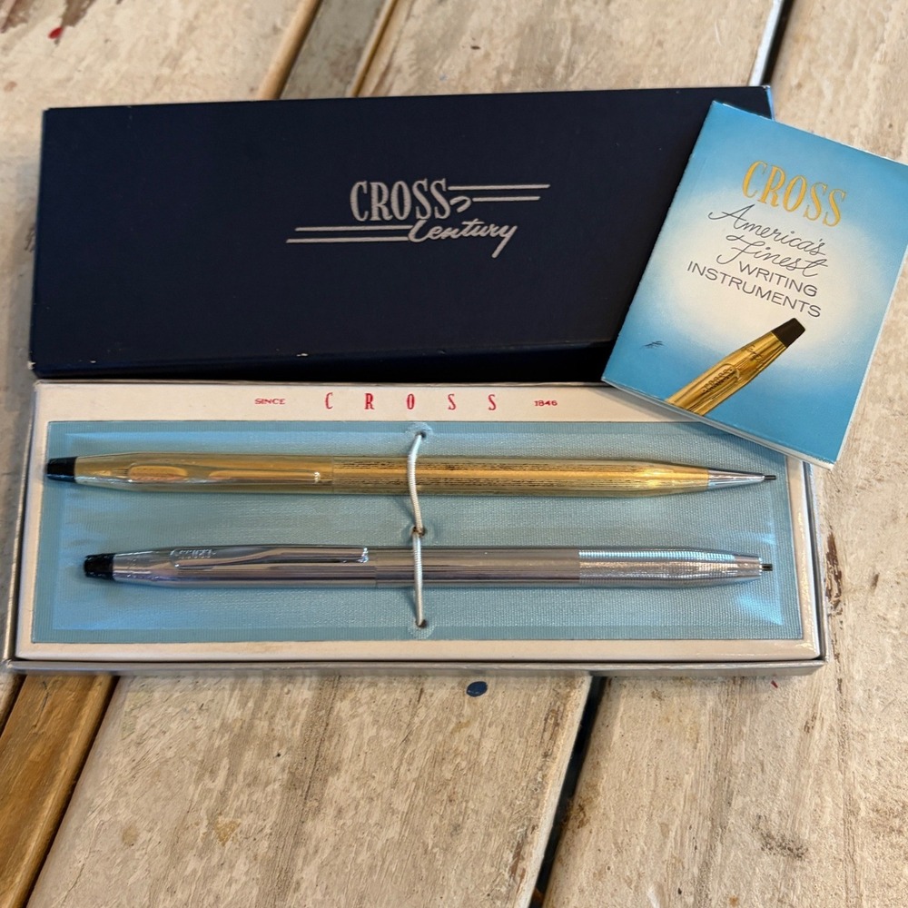 Vintage Cross Century Mechanical Pencil Set Gold Tone Chrome with Box USA AS IS